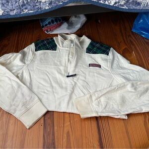 White and green plaid vineyard vines pullover